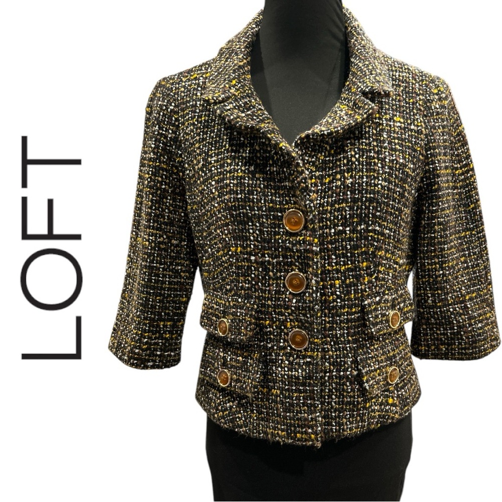 LOFT Women’s Tweed 3/4 Sleeve Cropped Blazer -‎ Size 10
